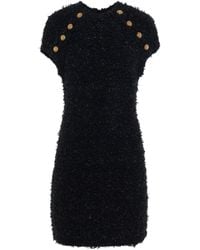 Balmain - Sleeveless 8 Button Tweed Short Dress In Black - Lyst