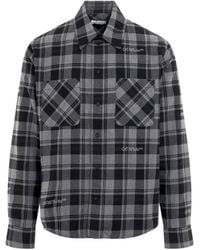 Off-White c/o Virgil Abloh - Off- Check Flannel Shirts, Long Sleeves, Dark, 100% Cotton, Size: Medium - Lyst