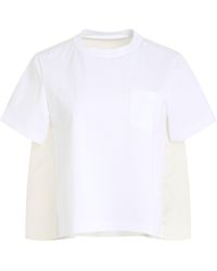 Sacai - X Cotton Jersey X Nylon Twill T-Shirt, Short Sleeves, Off, 100% Cotton - Lyst