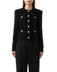 Balmain - Buttoned Maze Tweed Jacket, Long Sleeves, 100% Cotton - Lyst