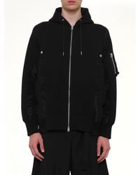 Sacai - Sponge Sweat X Nylon Twill Zip Hoodie - Lyst