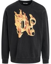 Palm Angels - 'Burning Monogram Sweatshirt, Long Sleeves, /, 100% Cotton, Size: Small - Lyst