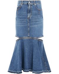Alexander McQueen - Slashed Midi Denim Skirt, Wash, 100% Cotton - Lyst
