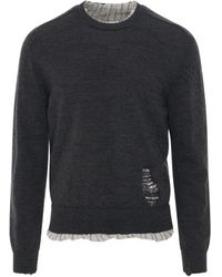 Maison Margiela - Distressed Wool Jumper, Long Sleeves, Dark, 100% Cotton - Lyst