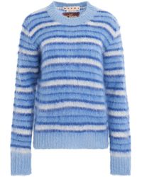 Marni - Striped Roundneck Sweater, Round Neck, Long Sleeves, Iris - Lyst