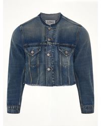Maison Margiela - Cropped Collarless Denim Jacket - Lyst