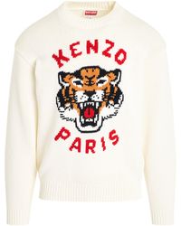 KENZO - Lucky Tiger Knit Sweater, Round Neck, Long Sleeves, Off, 100% Cotton - Lyst