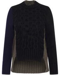 Sacai - Wool Knit Sweater, Round Neck, Long Sleeves, /Khaki, 100% Wool - Lyst