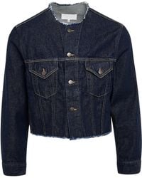 Maison Margiela - Collarless Cut-Out Denim Jacket, Round Neck, Long Sleeves, , 100% Cotton - Lyst