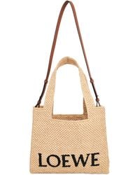 Loewe - Medium Logo Font Tote Bag, , 100% Raffia - Lyst