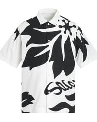 Sacai - Floral Embroidered Patch Cotton Poplin Shirt, Short Sleeves, 100% Cotton - Lyst