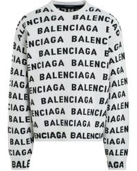 Balenciaga - 'Allover Logo Horizontal Knit Sweater, Long Sleeves, , Size: Small - Lyst