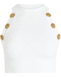 Balmain - Short-Sleeve 6 Button Knit Cropped Top, Round Neck, , 100% Polyester - Lyst
