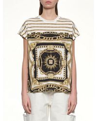 Balmain - 3 Btns Foulard Print T-Shirt - Lyst