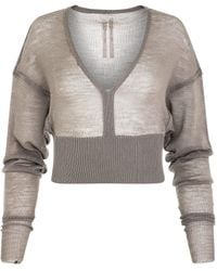 Rick Owens - Long Sleeve V Knit Sweater, 100% New Wool, Size: Small - Lyst