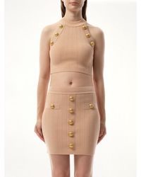 Balmain - 6 Button Halterneck Knit Cropped Top, 100% Polyester - Lyst