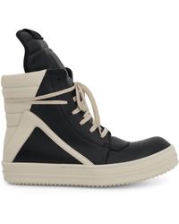 Rick Owens - Geobasket Leather Sneakers, /Milk, 100% Leather - Lyst
