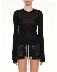 Rick Owens - Cropped Hooded Rib Ls T-Shirt - Lyst