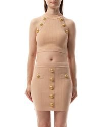 Balmain - 6 Button Halterneck Knit Cropped Top, 100% Polyester - Lyst