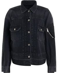 Sacai - Denim & Nylon Twill Jacket, Long Sleeves, 100% Cotton - Lyst