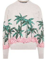 Palm Angels - 'Palms Row Printed Sweater, Long Sleeves, Butter/, 100% Cashmere, Size: Small - Lyst