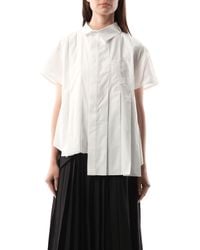 Sacai - Asymmetric Cotton Poplin Shirt, Short Sleeves, 100% Cotton - Lyst