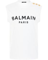 Balmain - '3 Buttons Logo Tank Top, Round Neck, /, 100% Cotton, Size: Small - Lyst