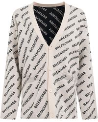 Balenciaga - All Over Logo Cardigan, Chalky/, 100% Cotton - Lyst