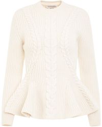 Alexander McQueen - 'Cable Peplum Knit Sweater, Long Sleeves, , 100% Cashmere, Size: Small - Lyst