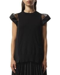 Sacai - X Poplin X Knit Cap Shoulder Pullover, 100% Polyester - Lyst