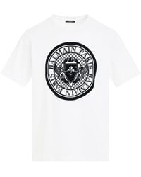 Balmain - Coin Flock Straight Fit T-shirt In White/black - Lyst