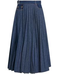 Sacai - Pleated Denim Skirt, Pleated Details, , 100% Cotton - Lyst