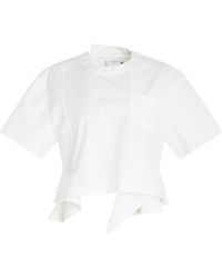 Sacai - Cotton Poplin T-Shirt, Short Sleeves, Off, 100% Cotton - Lyst