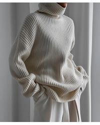 MARCÉLA LONDON Wool Blend Ribbed Long Line Polo Knit - Grey