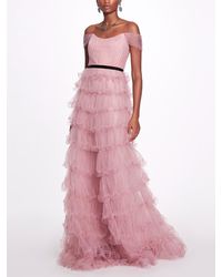 Marchesa notte Off-the-shoulder Tiered Tulle Gown - Pink