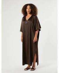 Marina Rinaldi - Kaftankleid Aus Satin Mit Pailletten - Lyst