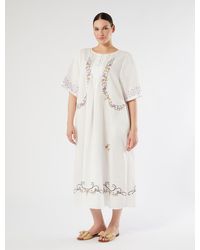 Marina Rinaldi - Robe En Toile De Coton Et Lin Avec Broderie - Lyst
