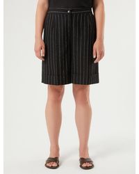 Marina Rinaldi - Bermuda En Lin Et Viscose À Fines Rayures - Lyst