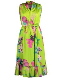 Fuzzi Sleeveless Short Flower Dress - Green