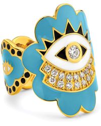 Buddha Mama Sky Blue Scalloped Evil Eye Ring
