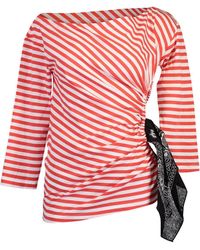 Stella Jean Long Sleeve Stripe Blouse With Cutout - Red