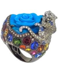 Wendy Yue Turquoise Carved Rose Cocktail Ring - Blue
