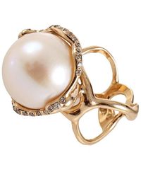 Lucifer Vir Honestus Fresh Water Pearl And Diamond Cocktail Ring - White