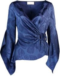 Peter Pilotto Satin Jacquard Wrap Blouse - Blue