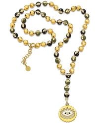 Buddha Mama Army Green Evil Eye Rosary Necklace - Metallic