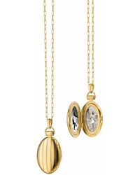 Monica Rich Kosann Oval Pinstripe Gold Locket Necklace - Metallic