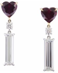 Yi Collection Rhodolite Garnet Diamond & Topaz Love Earrings - Multicolour