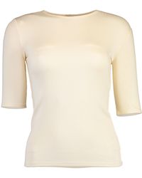 Vince Elbow Sleeve Crew Neck Top - Chiffon - Natural