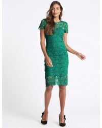 Marks and Spencer Flared Sleeve Bodycon Midi Dress Black and Green