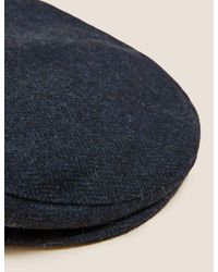 Marks & Spencer Wool Herringbone Flat Cap - Blue